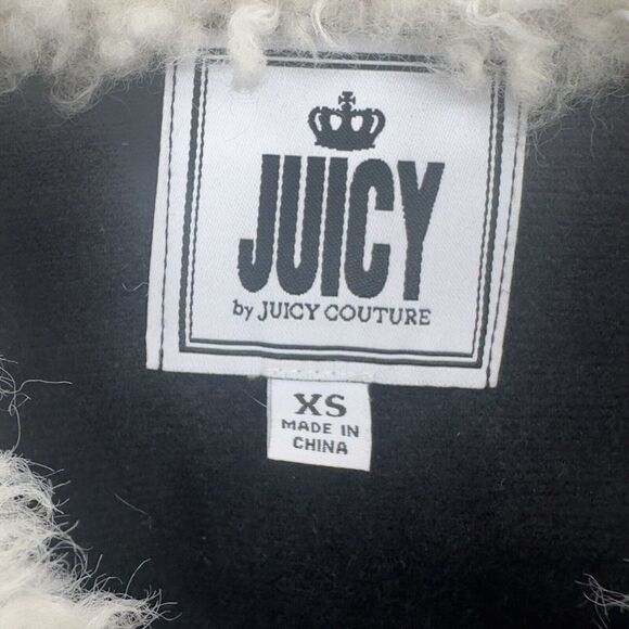 Juicy Couture Jacket Faux Leather Bomber Motorcycle Fur Collar Coat Black Sz XS - Picture 8 of 9